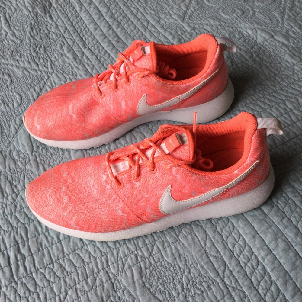 Neon Orange Nike 'Roshe Run GS' Workout Shoes